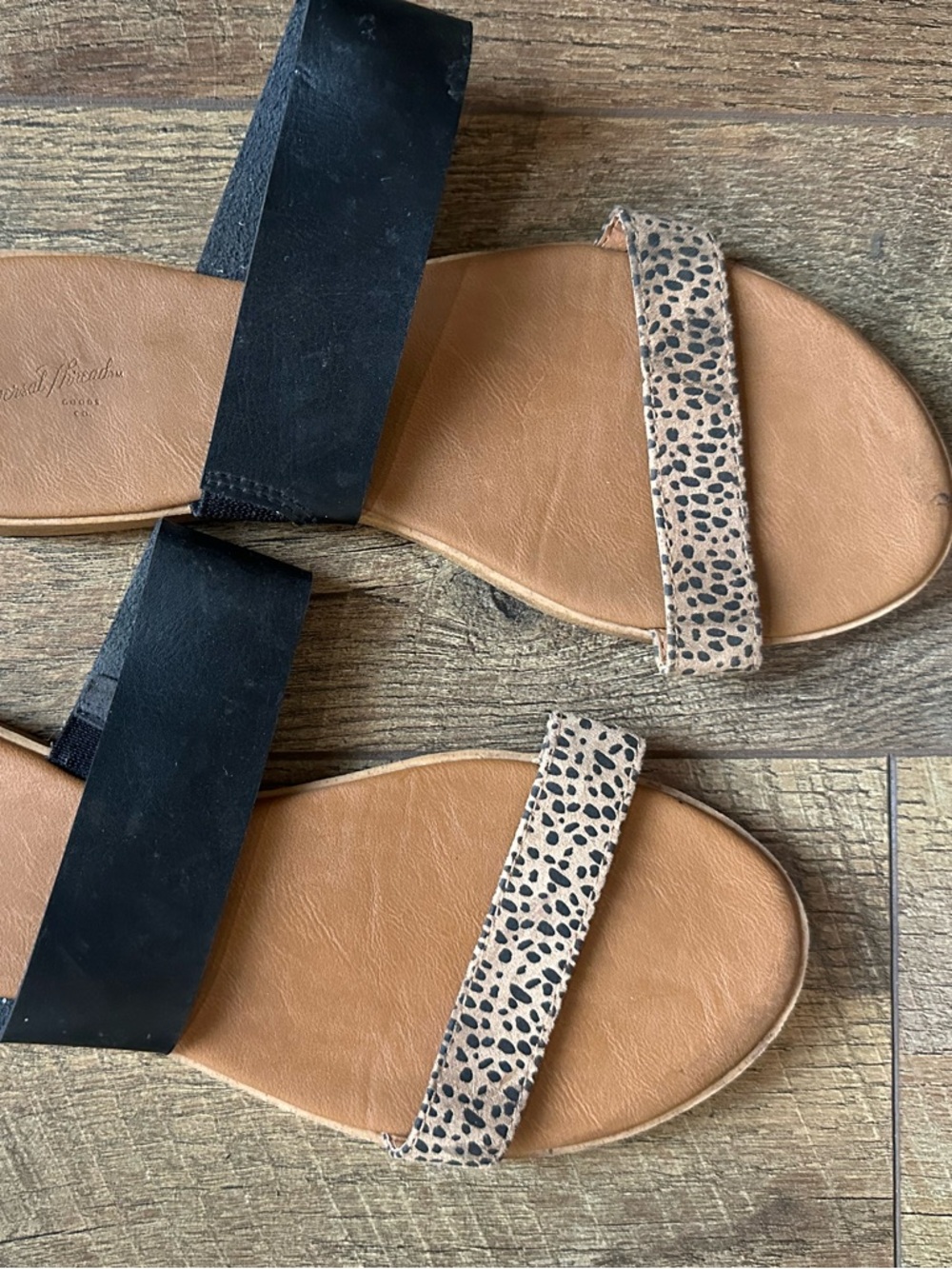 Universal Thread Leopard Print and Black Two-Band Slide Sandals